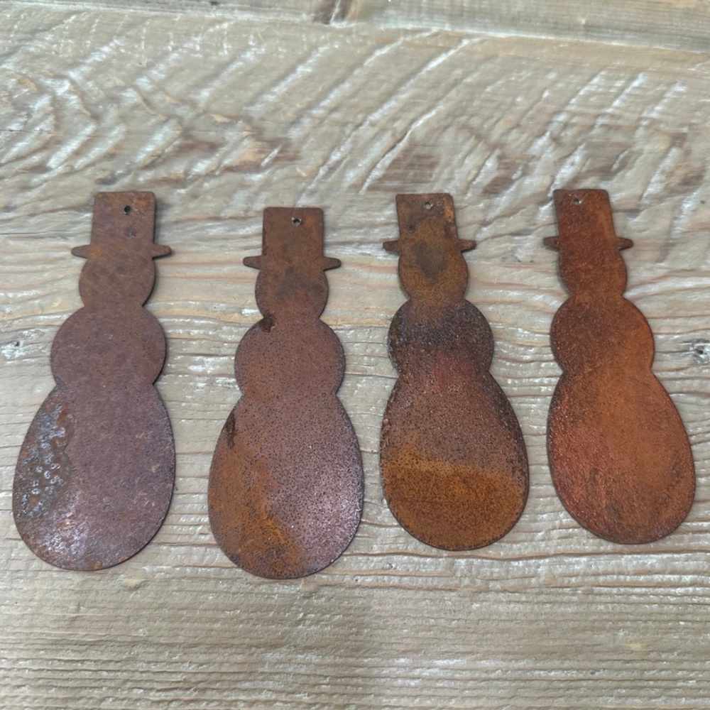 4 Rusty Tin Snowman Ornaments
